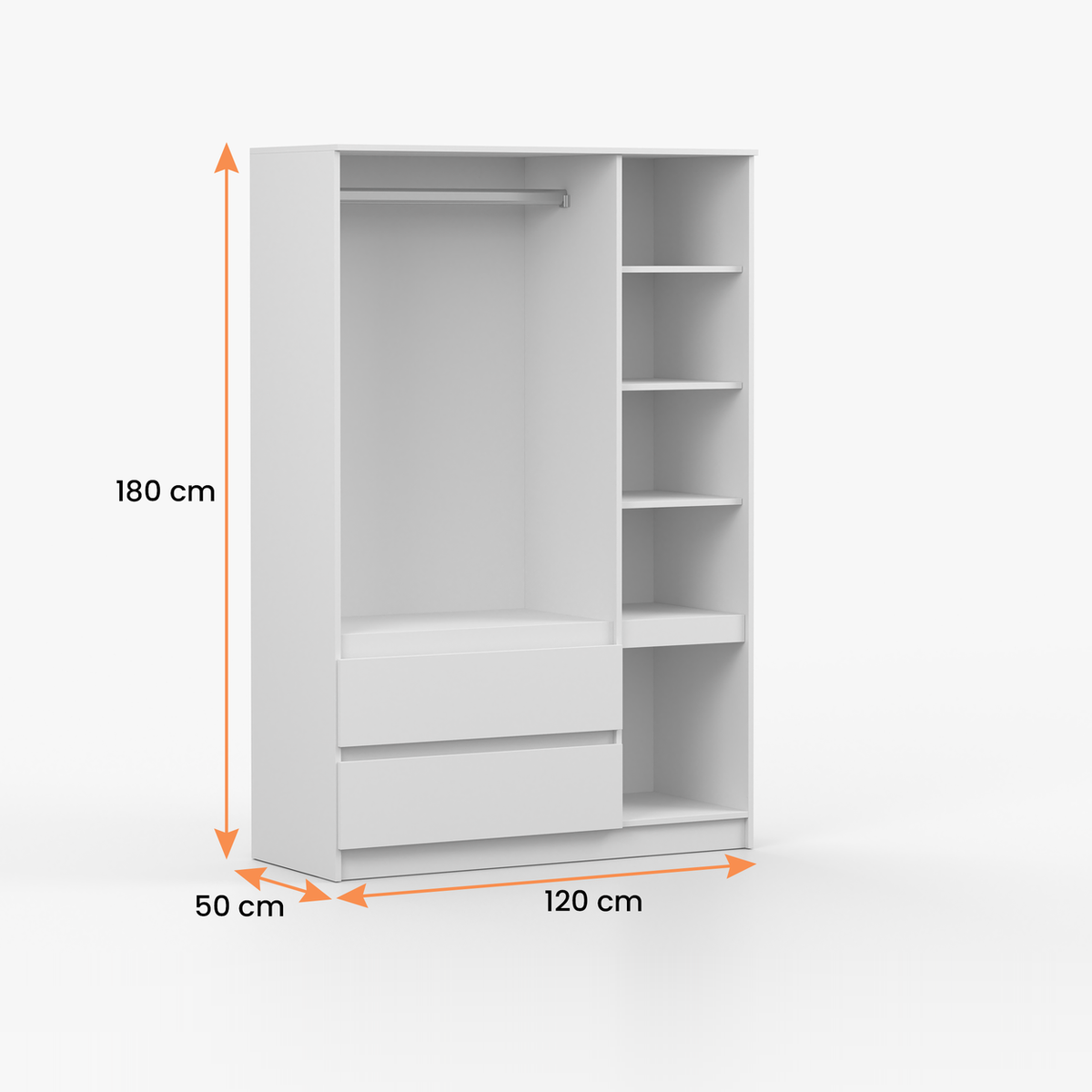 SOLO Kleiderschrank 4D2S 120 cm – Weiß – Maßzeichnung