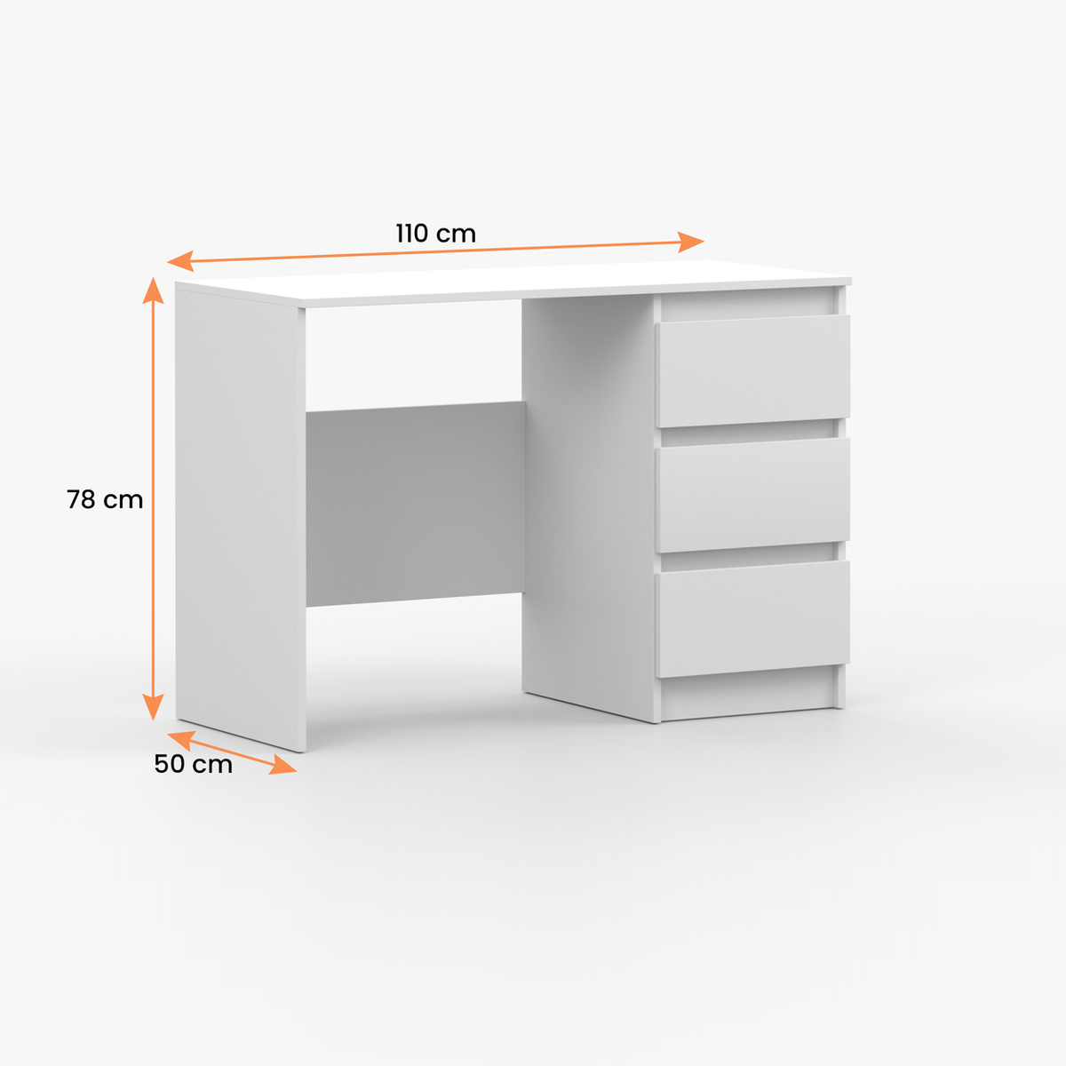 SOLO Schreibtisch 110 cm – Weiß – Maßzeichnung