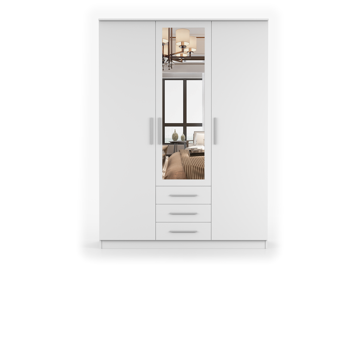 SZANTAL Kleiderschrank 3D 151 cm mit Spiegel – Farbvariante – Weiß