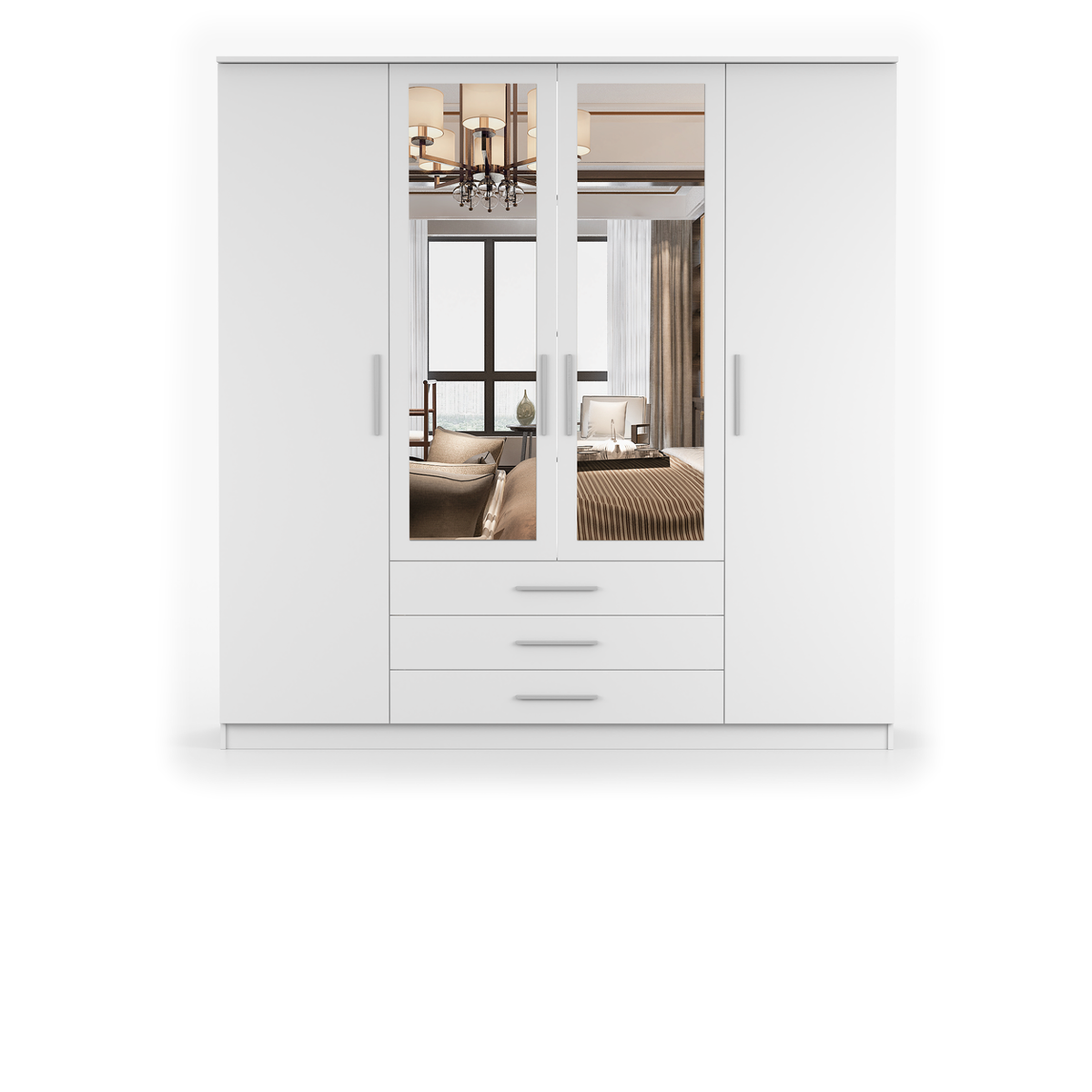 SZANTAL Kleiderschrank 4D 200 cm mit Spiegel – Farbvariante – Weiß