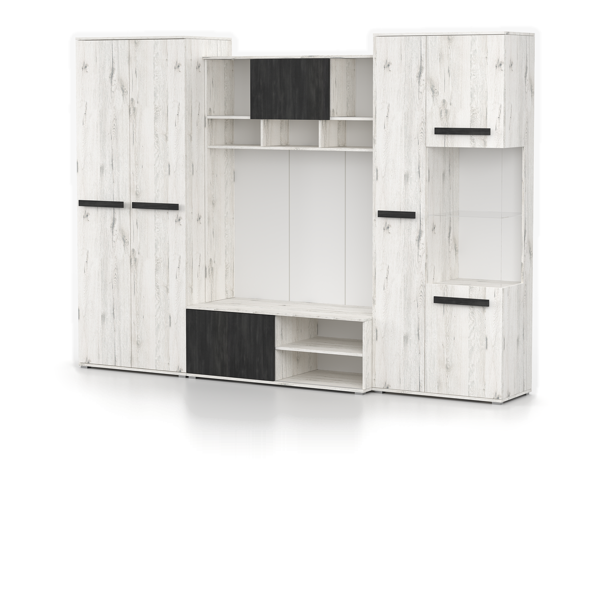 VIVA Wohnwand 280 cm – Craft-Weiß / Kiefer Schwarz – Ansicht 3